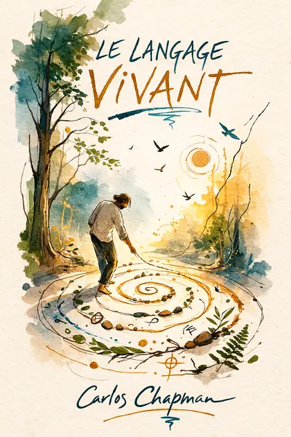 Affiche Le Langage Vivant avec personnage et spirale.